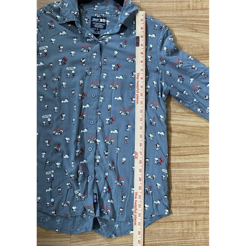 The Souled Store Womens M Gray Peanuts Snoopy Graphic Rayon Button Down Shirt - Picture 11 of 11